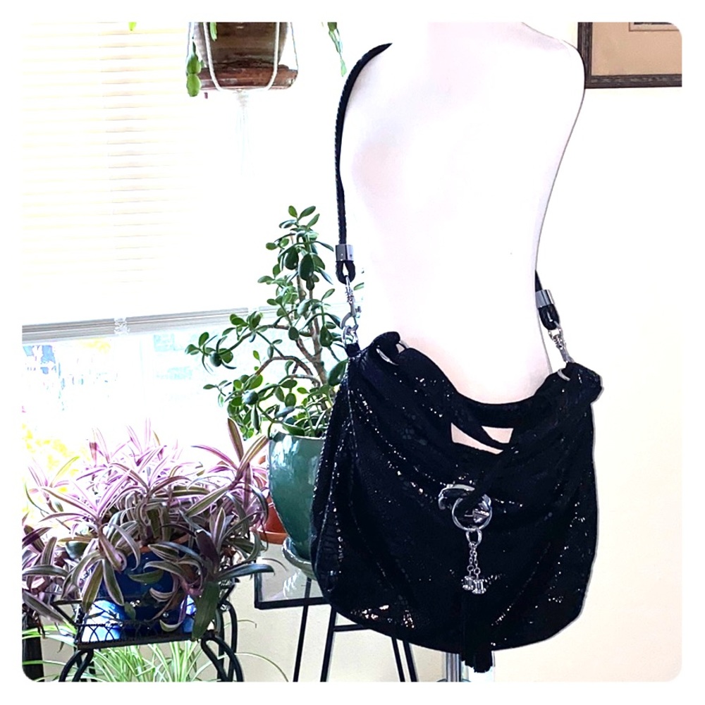 Black Suede faux Snake print hobo purse